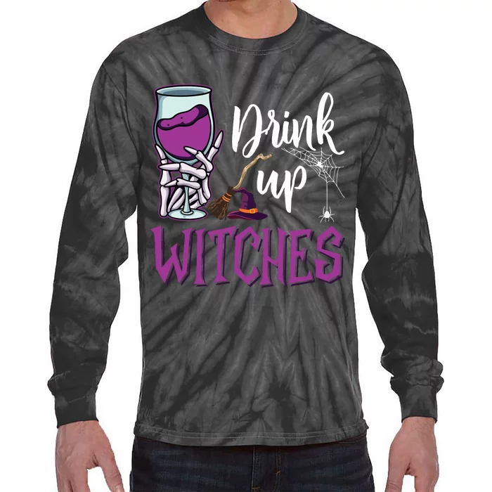 Drink Up Witches Wine Lover Drinking Halloween Costume Tie-Dye Long Sleeve Shirt