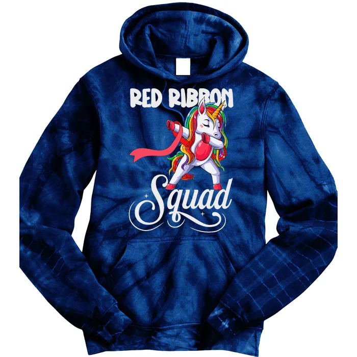 Dabbing unicorn We Wear Red For Red Ribbon Week Awareness Tie Dye Hoodie