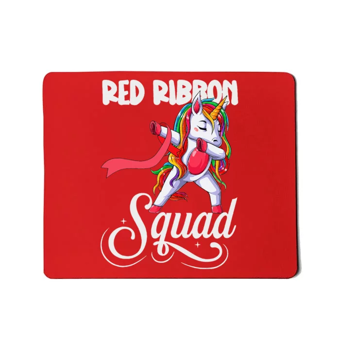 Dabbing unicorn We Wear Red For Red Ribbon Week Awareness Mousepad