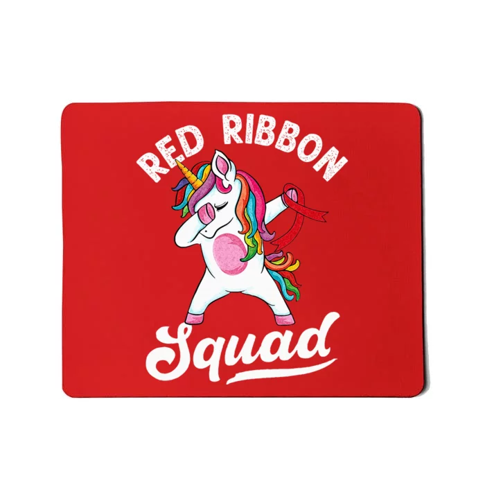 Dabbing Unicorn We Wear Red For Red Ribbon Week Awareness Mousepad