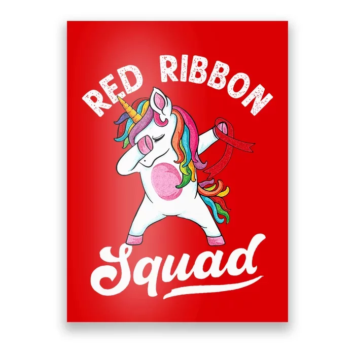 Dabbing Unicorn We Wear Red For Red Ribbon Week Awareness Poster