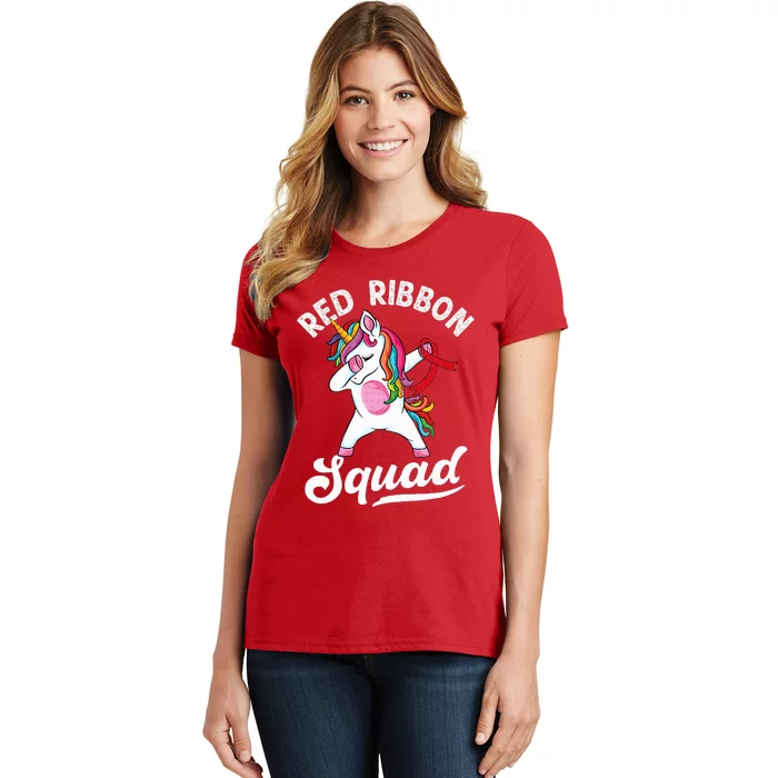 Dabbing Unicorn We Wear Red For Red Ribbon Week Awareness Women's T-Shirt