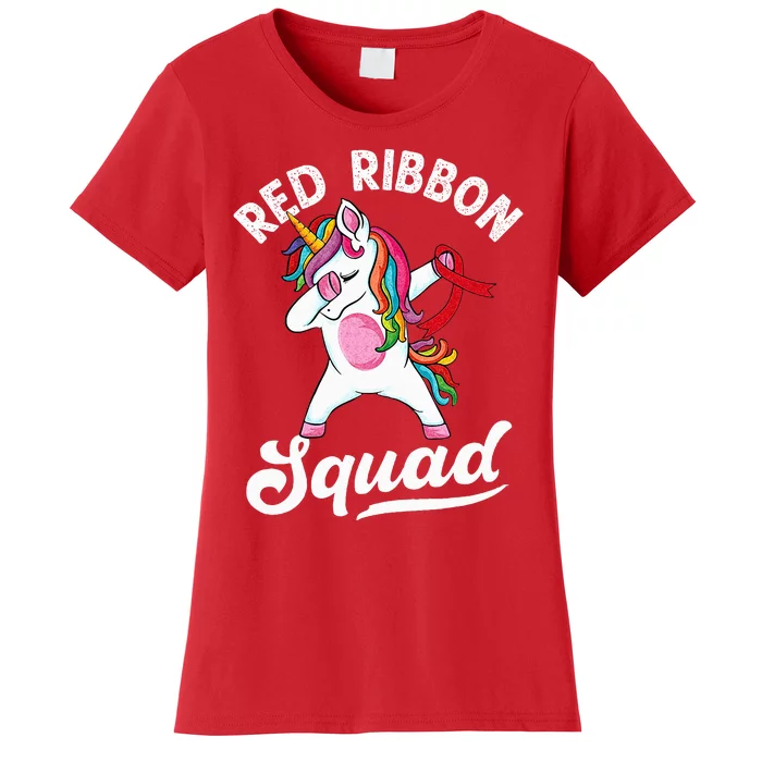 Dabbing Unicorn We Wear Red For Red Ribbon Week Awareness Women's T-Shirt