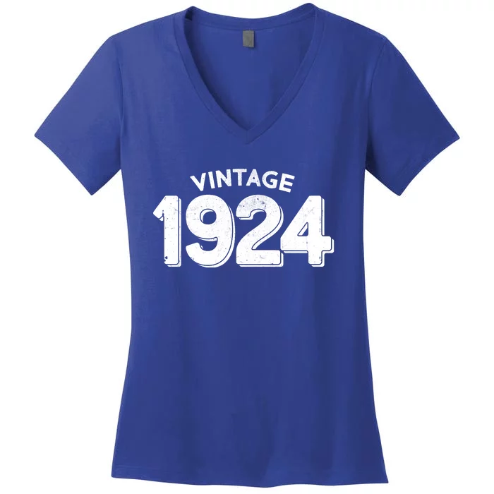 Distressed Vintage 1924 100th Birthday Women's V-Neck T-Shirt