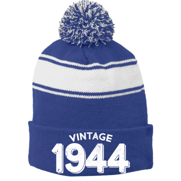 Distressed Vintage 1944 80th Birthday Stripe Pom Pom Beanie