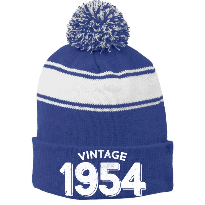 Distressed Vintage 1954 70th Birthday Stripe Pom Pom Beanie