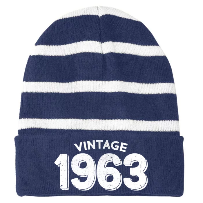 Distressed Vintage 1963 60th Birthday Striped Beanie with Solid Band