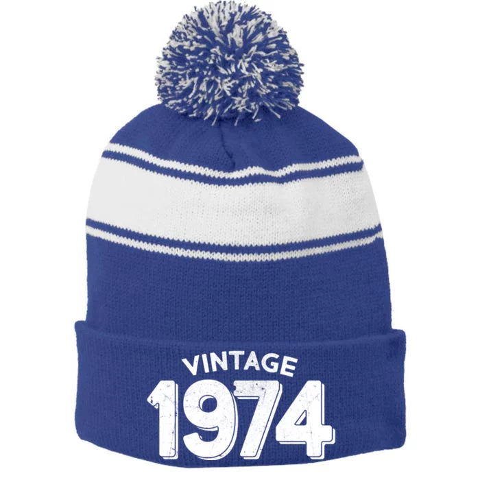 Distressed Vintage 1974 50th Birthday Stripe Pom Pom Beanie