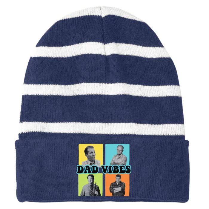 Dad Vibes 90s Dad Vibes Retro Funny Striped Beanie with Solid Band