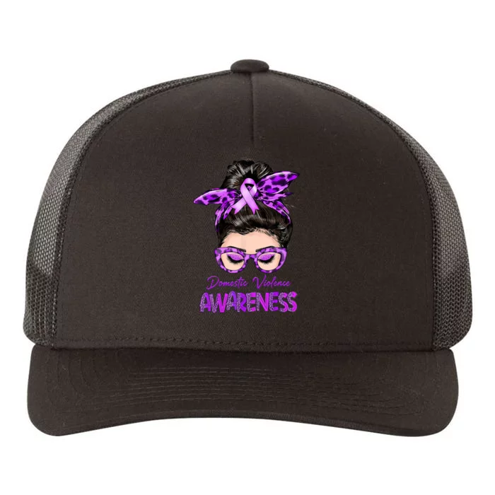 Domestic Violence Awareness Messy Bun Hair Purple Ribbon Yupoong Adult 5-Panel Trucker Hat