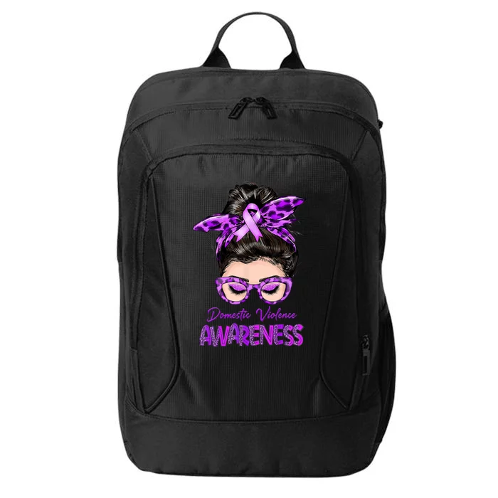 Domestic Violence Awareness Messy Bun Hair Purple Ribbon City Backpack