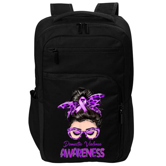 Domestic Violence Awareness Messy Bun Hair Purple Ribbon Impact Tech Backpack