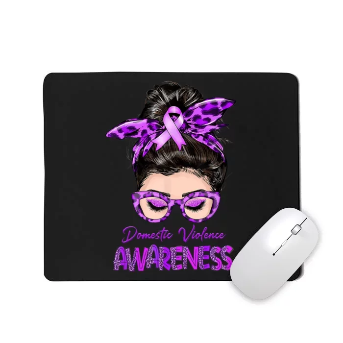 Domestic Violence Awareness Messy Bun Hair Purple Ribbon Mousepad