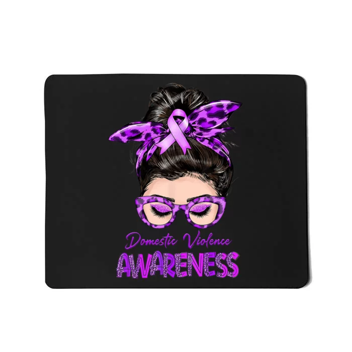 Domestic Violence Awareness Messy Bun Hair Purple Ribbon Mousepad