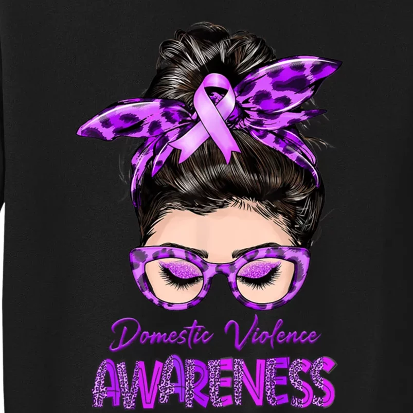 Domestic Violence Awareness Messy Bun Hair Purple Ribbon Tall Sweatshirt