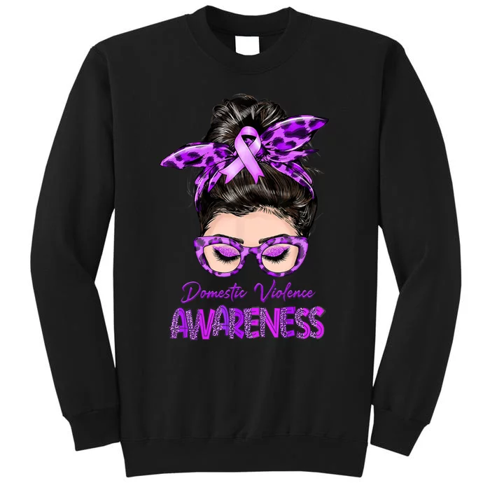 Domestic Violence Awareness Messy Bun Hair Purple Ribbon Tall Sweatshirt