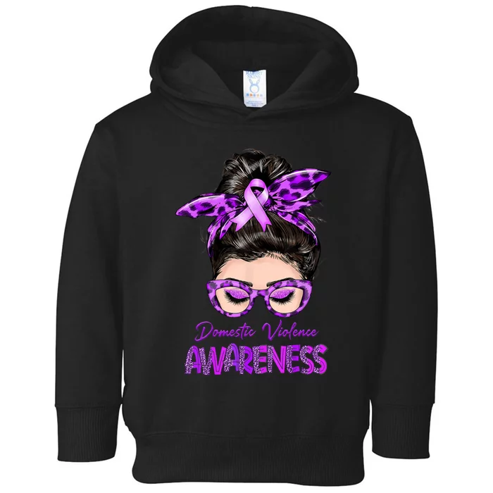 Domestic Violence Awareness Messy Bun Hair Purple Ribbon Toddler Hoodie