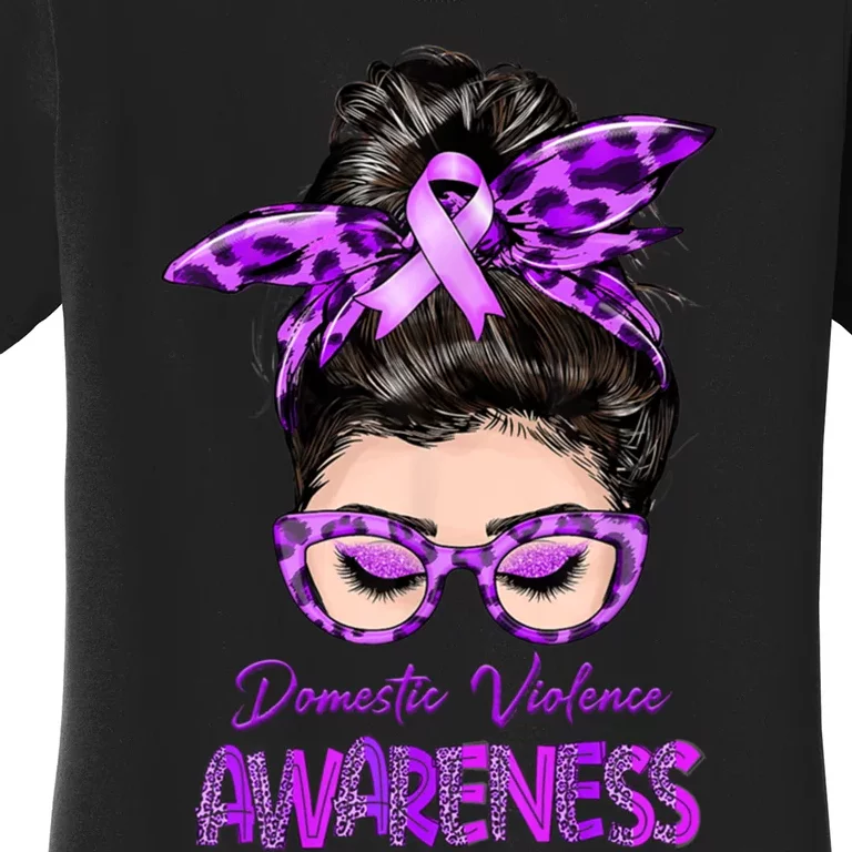 Domestic Violence Awareness Messy Bun Hair Purple Ribbon Women's T-Shirt