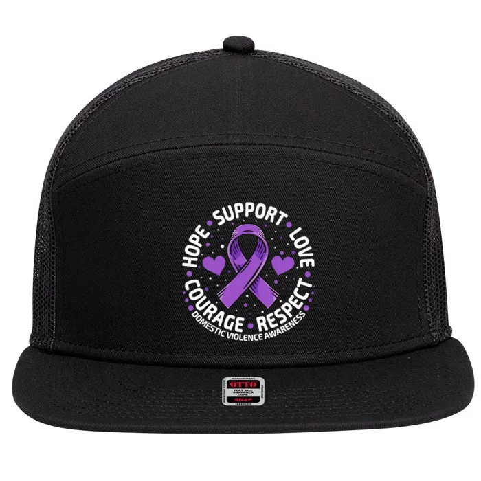 Domestic Violence Awareness LOVE SUPPORT Purple Ribbon 7 Panel Mesh Trucker Snapback Hat