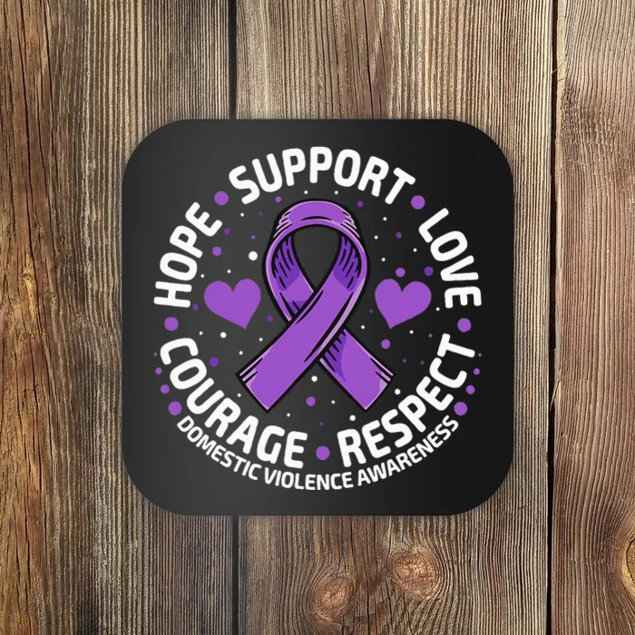 Domestic Violence Awareness LOVE SUPPORT Purple Ribbon Coaster