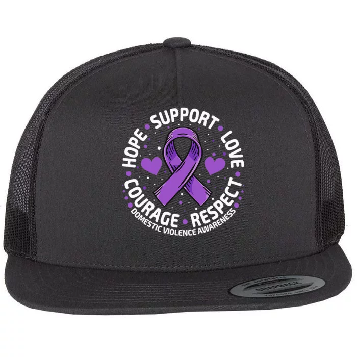 Domestic Violence Awareness LOVE SUPPORT Purple Ribbon Flat Bill Trucker Hat