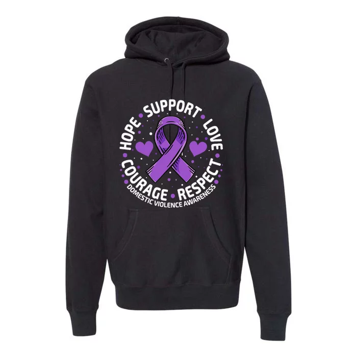 Domestic Violence Awareness LOVE SUPPORT Purple Ribbon Premium Hoodie