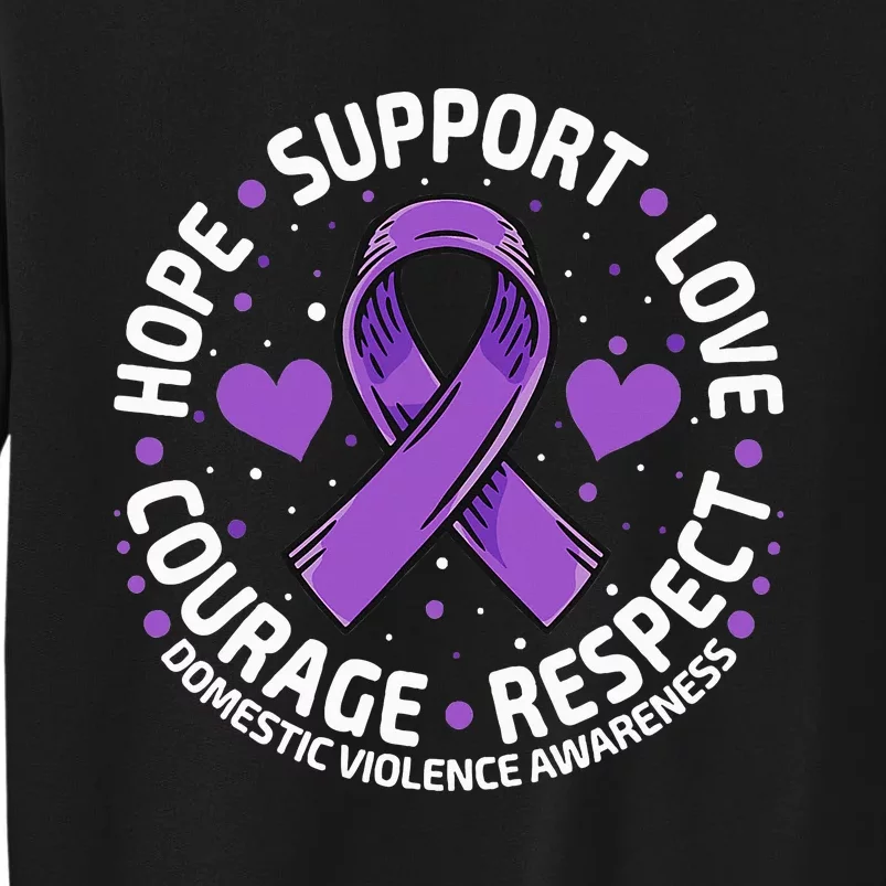 Domestic Violence Awareness LOVE SUPPORT Purple Ribbon Tall Sweatshirt