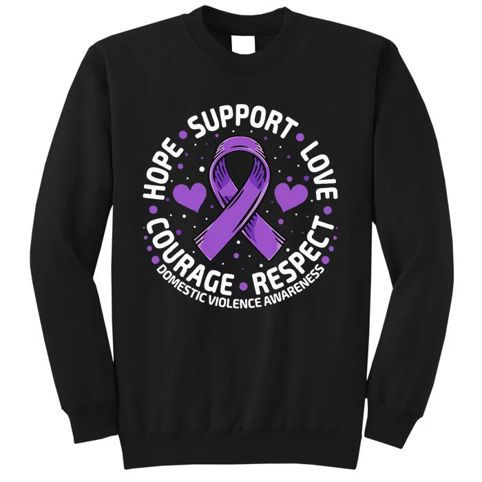 Domestic Violence Awareness LOVE SUPPORT Purple Ribbon Tall Sweatshirt