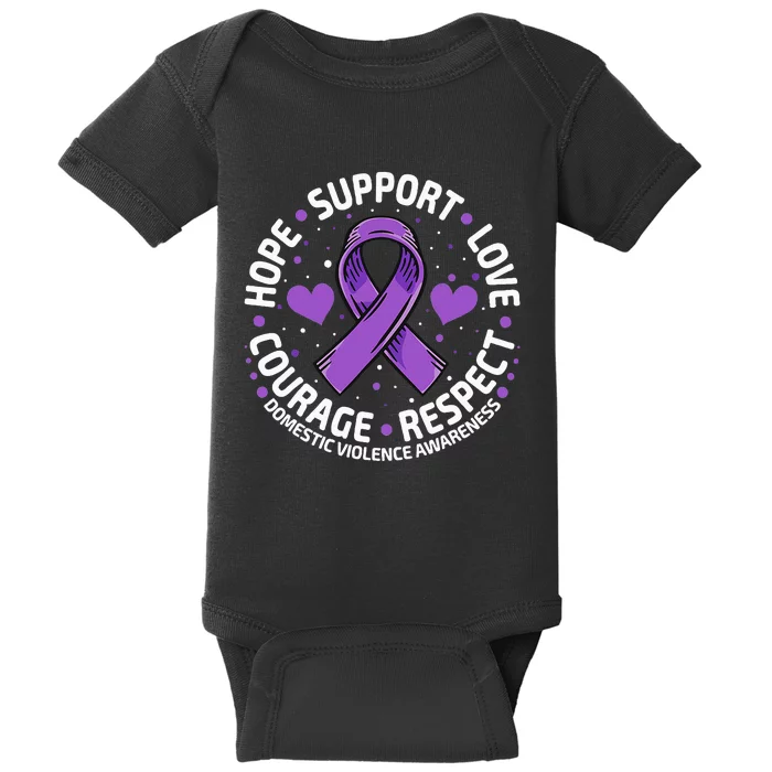 Domestic Violence Awareness LOVE SUPPORT Purple Ribbon Baby Bodysuit