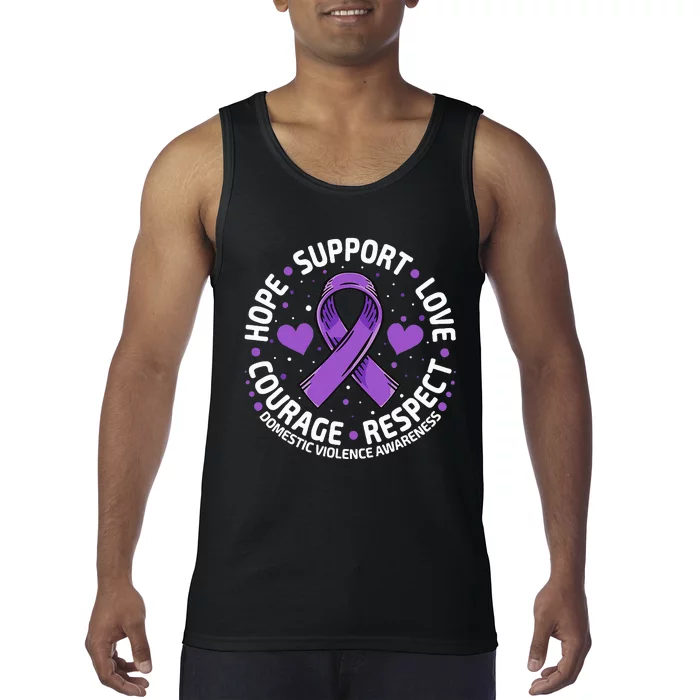 Domestic Violence Awareness LOVE SUPPORT Purple Ribbon Tank Top