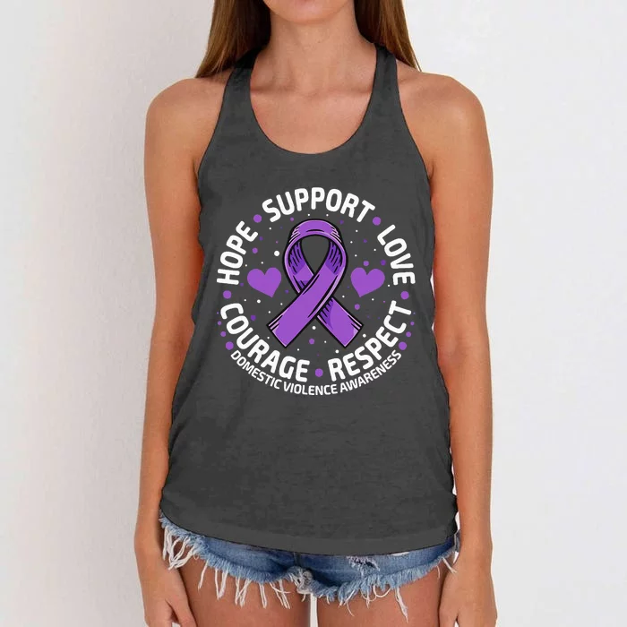 Domestic Violence Awareness LOVE SUPPORT Purple Ribbon Women's Knotted Racerback Tank