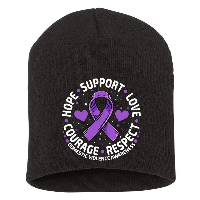 Domestic Violence Awareness LOVE SUPPORT Purple Ribbon Short Acrylic Beanie