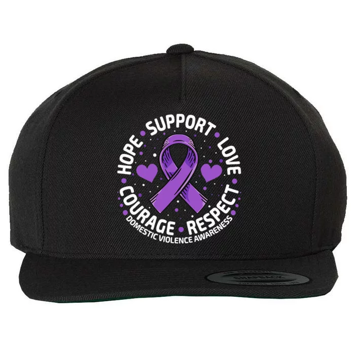 Domestic Violence Awareness LOVE SUPPORT Purple Ribbon Wool Snapback Cap