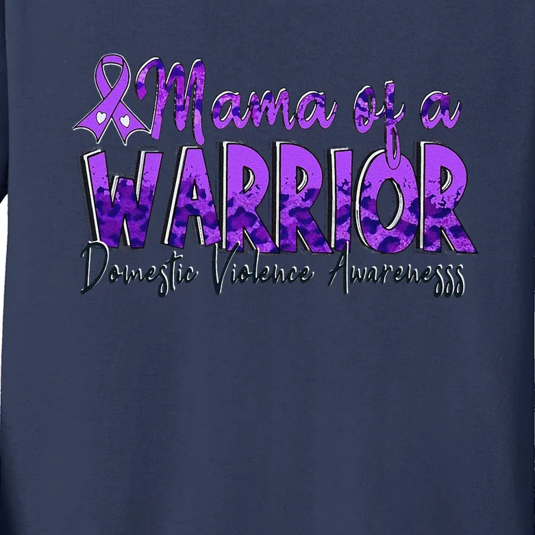 Domestic Violence Awareness Purple Mama Of A Warrior Kids Long Sleeve Shirt