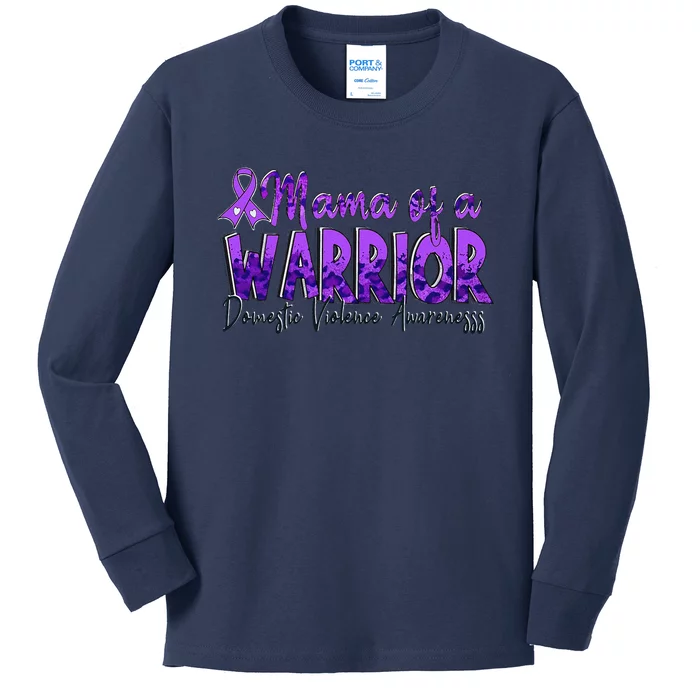 Domestic Violence Awareness Purple Mama Of A Warrior Kids Long Sleeve Shirt