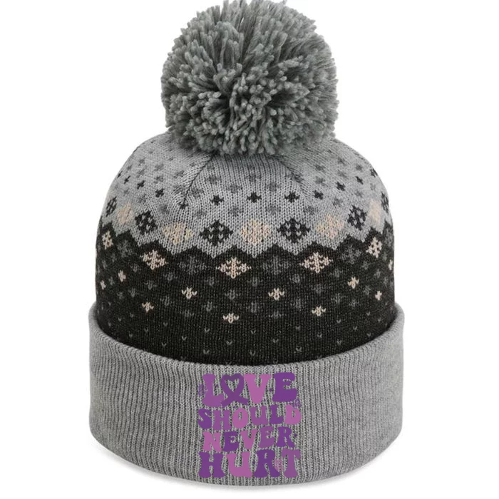 Domestic Violence Awareness Love Should Never Hurt The Baniff Cuffed Pom Beanie