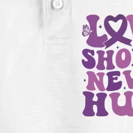 Domestic Violence Awareness Love Should Never Hurt Dry Zone Grid Performance Polo