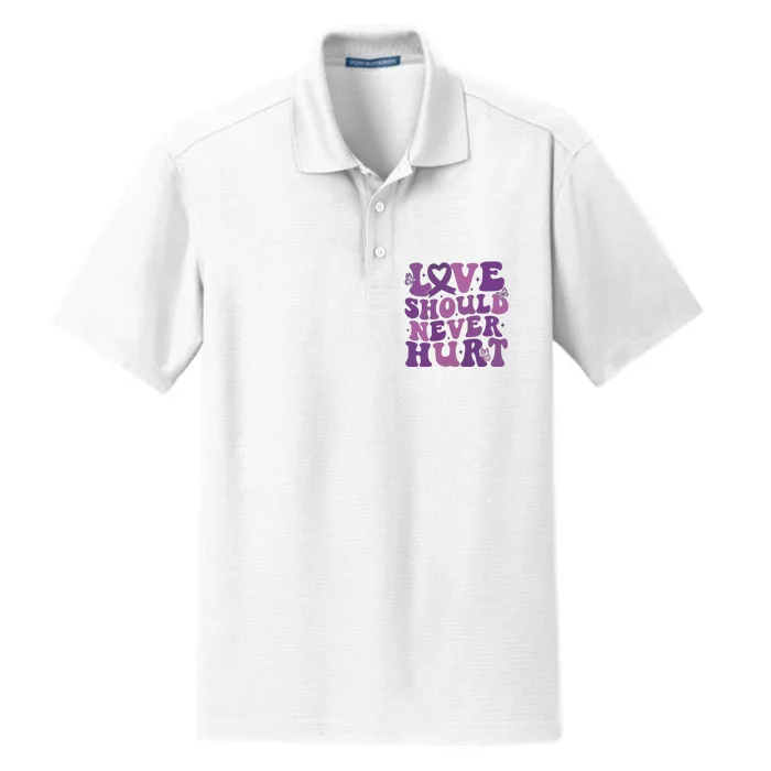 Domestic Violence Awareness Love Should Never Hurt Dry Zone Grid Performance Polo