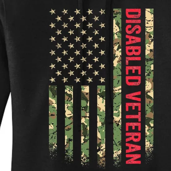 Disabled Veteran American Flag Camouflage Camo Patriotic Vet Women's Pullover Hoodie