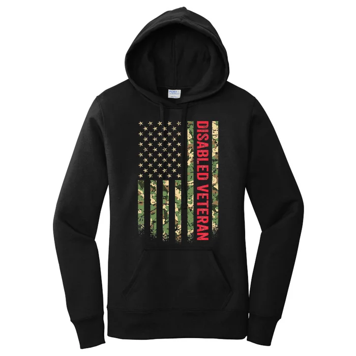 Disabled Veteran American Flag Camouflage Camo Patriotic Vet Women's Pullover Hoodie