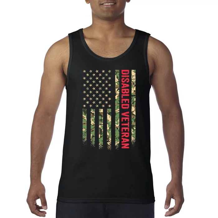 Disabled Veteran American Flag Camouflage Camo Patriotic Vet Tank Top