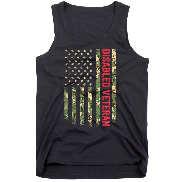 Disabled Veteran American Flag Camouflage Camo Patriotic Vet Tank Top