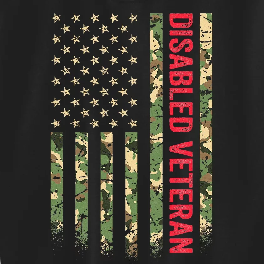 Disabled Veteran American Flag Camouflage Camo Patriotic Vet Kids Sweatshirt