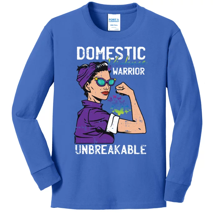 Domestic Violence Awareness Warrior Unbreakable Survivor Gift Kids Long Sleeve Shirt