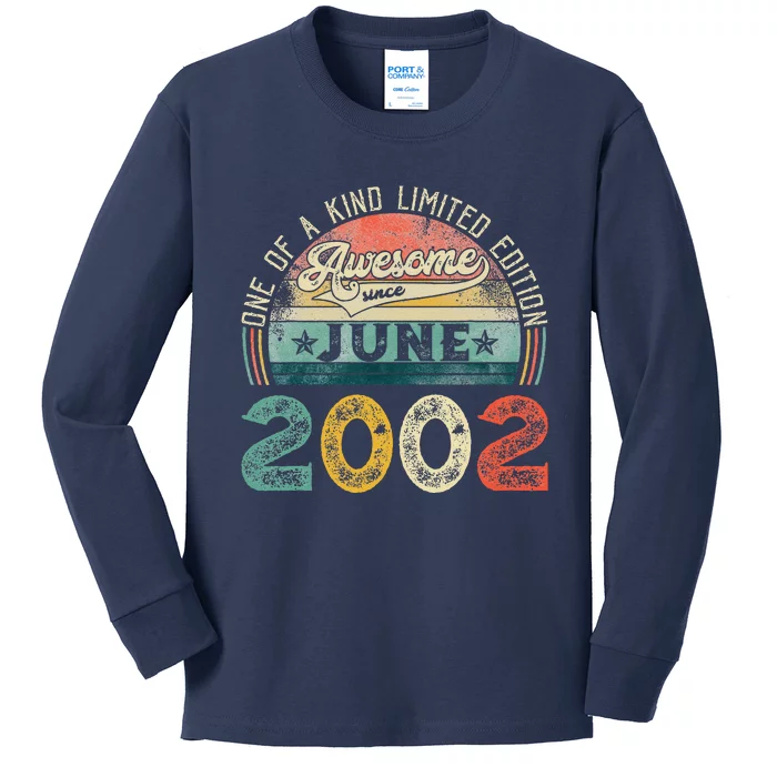 Distressed Vintage Awesome Since June 2002 21st Birthday Kids Long Sleeve Shirt