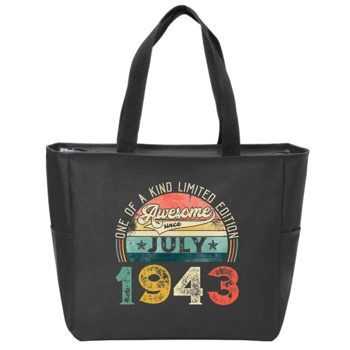 Distressed Vintage Awesome Since July 1943 80th Birthday Zip Tote Bag