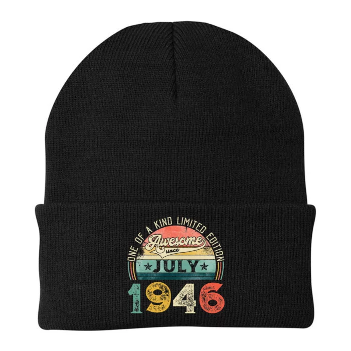 Distressed Vintage Awesome Since July 1946 77th Birthday Knit Cap Winter Beanie