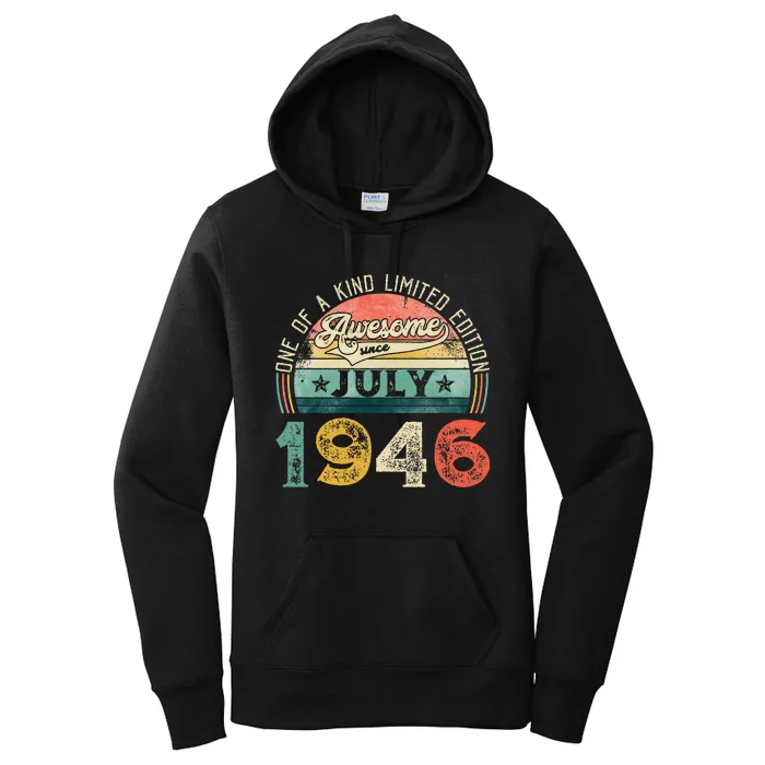 Distressed Vintage Awesome Since July 1946 77th Birthday Women's Pullover Hoodie