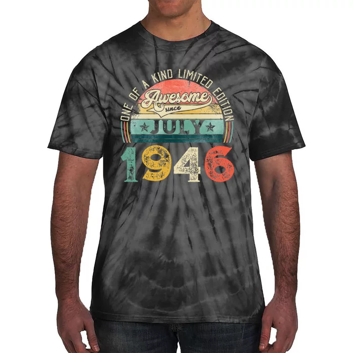 Distressed Vintage Awesome Since July 1946 77th Birthday Tie-Dye T-Shirt