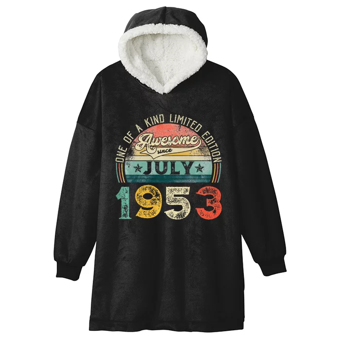 Distressed Vintage Awesome Since July 1953 70th Birthday Hooded Wearable Blanket